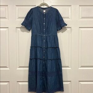 gap x LOVESHACKFANCY Denim Lace Dress Womens Size Medium